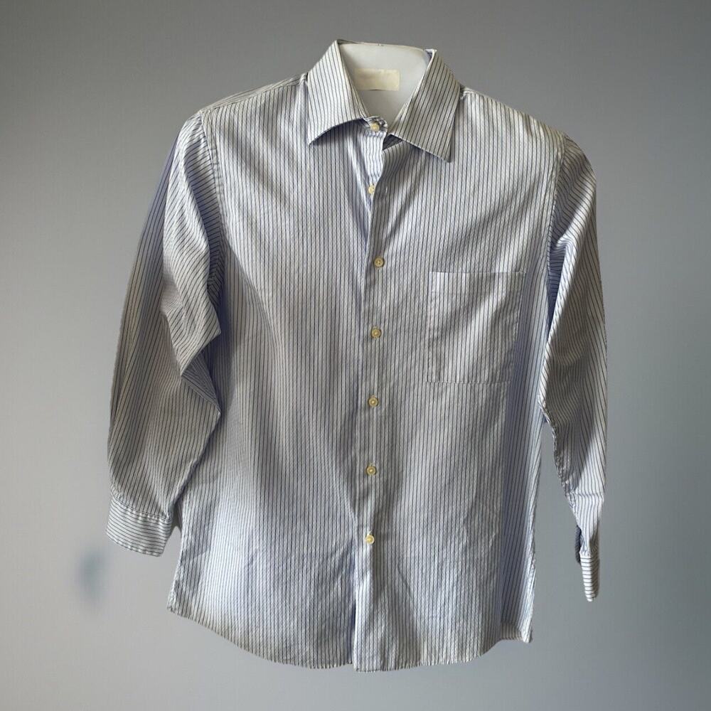 BCBG ATTITUDE Dress Shirt Men's M Blue Stripe Button Front 15.5" 3…